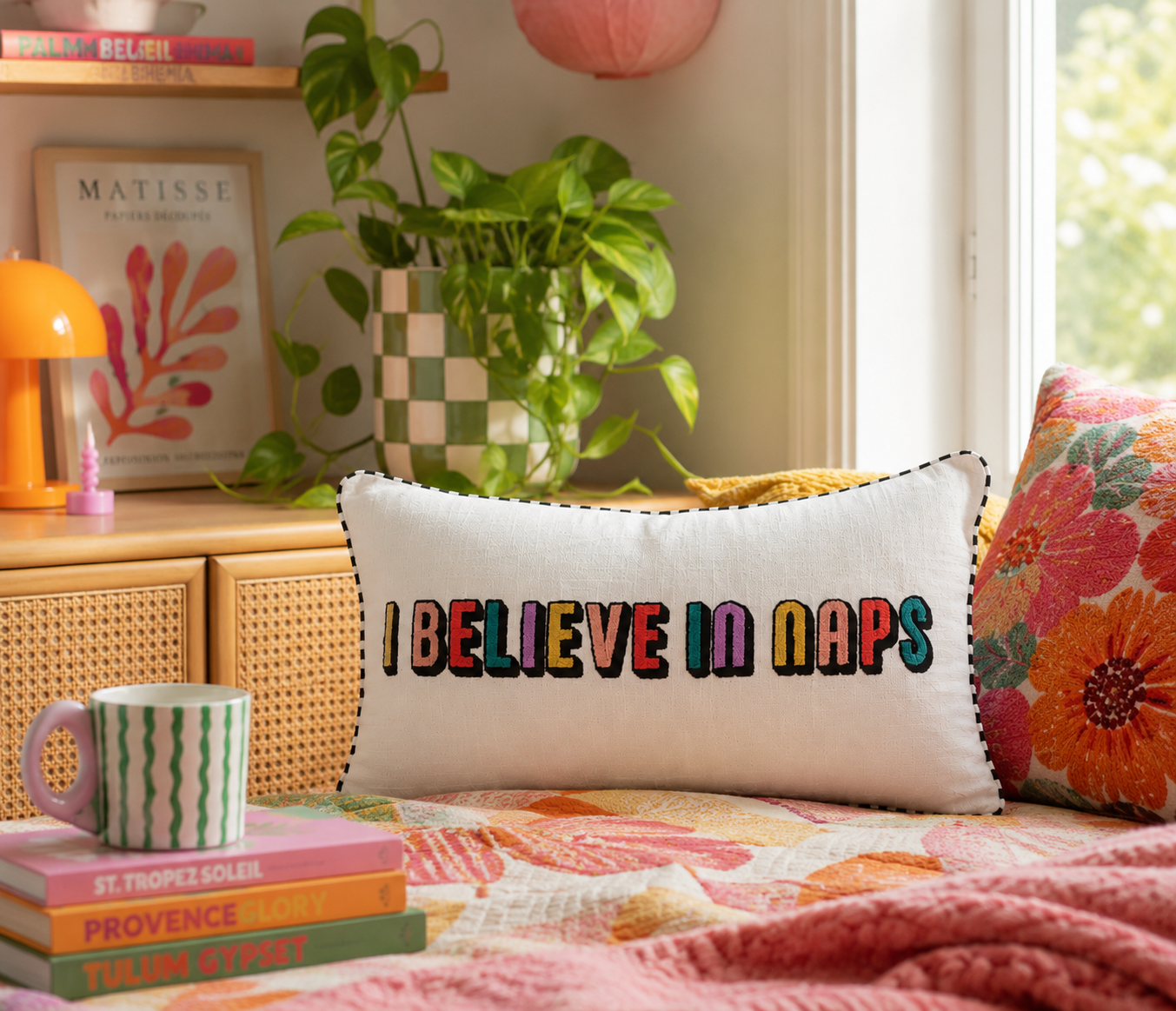 I Believe in Naps Embroidered Cushion.