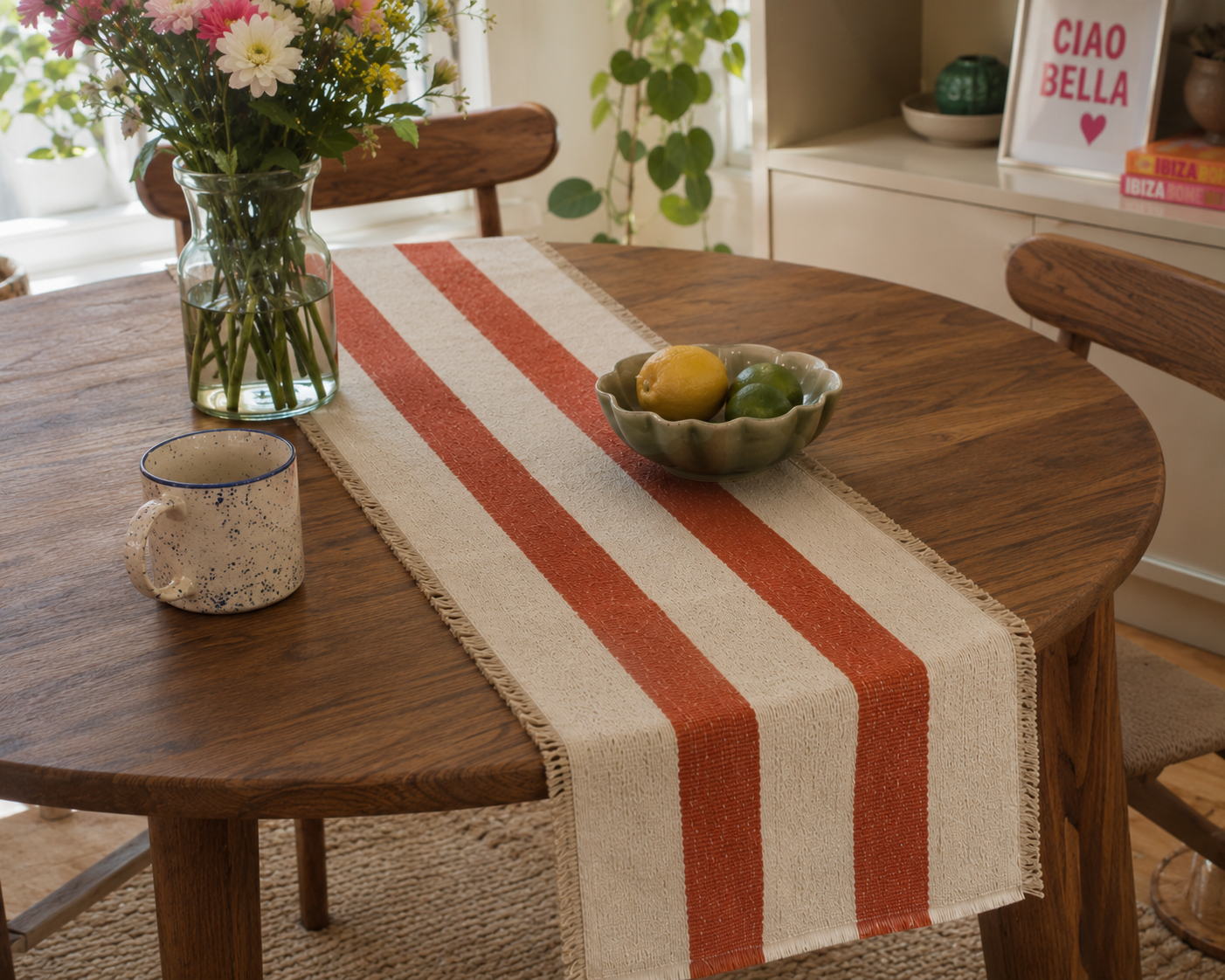 Red Woven Striped Table Runner