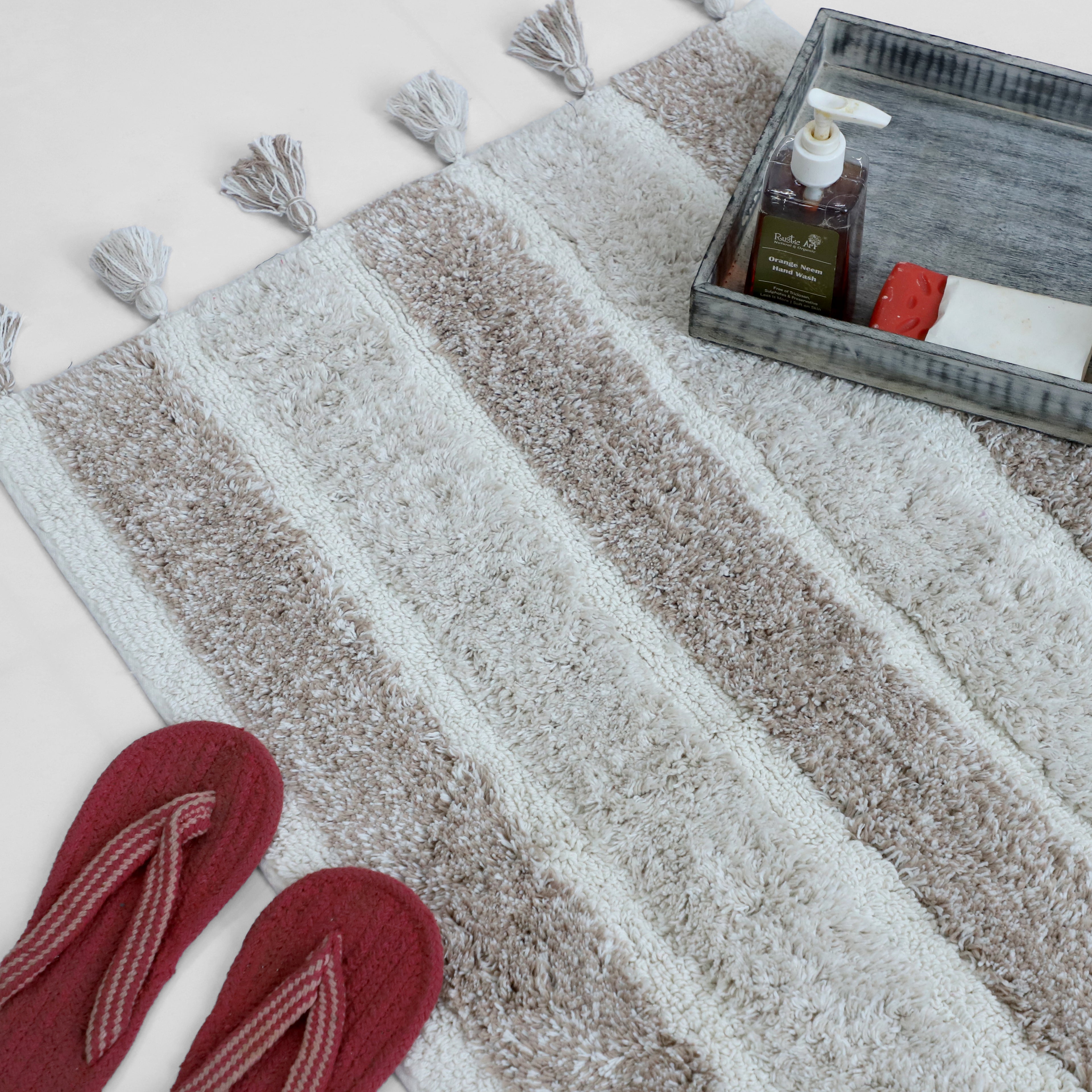 Striped Tassel Bath Mat
