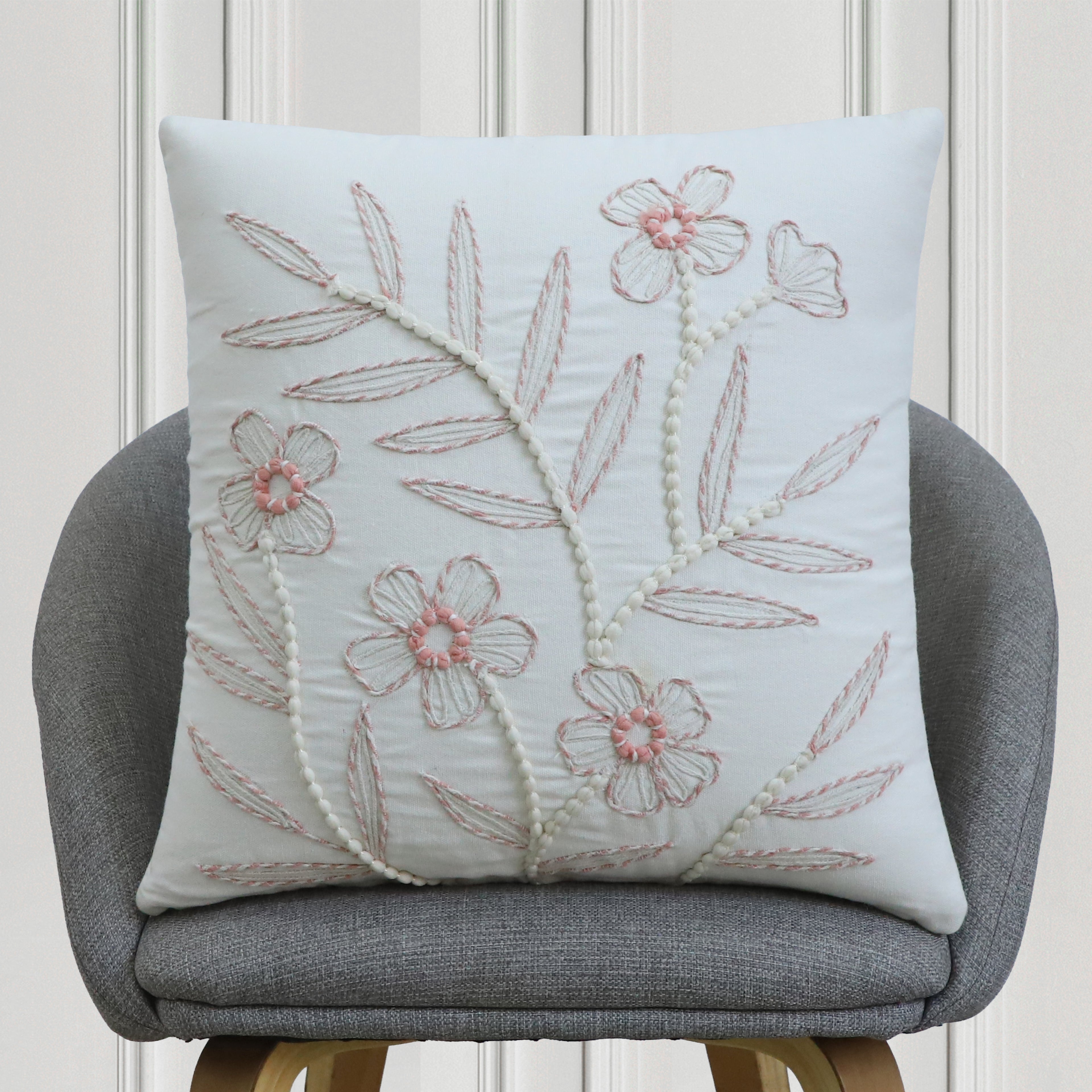 Wistora Floral Embroidered Cushion