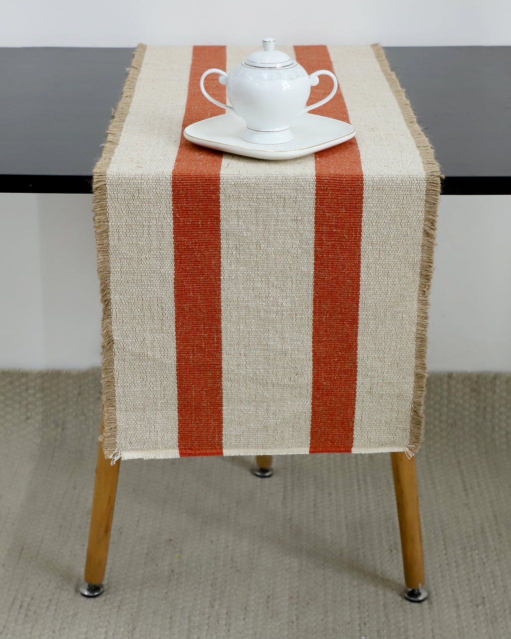 Red Woven Striped Table Runner