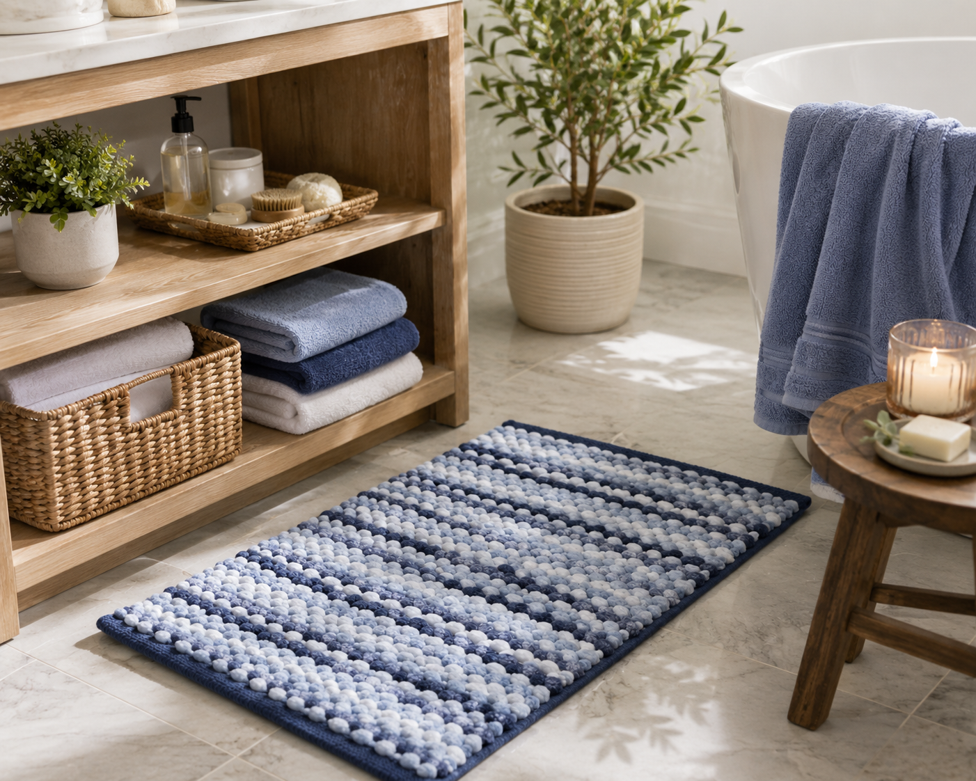 Blue Bobble Bath Mat