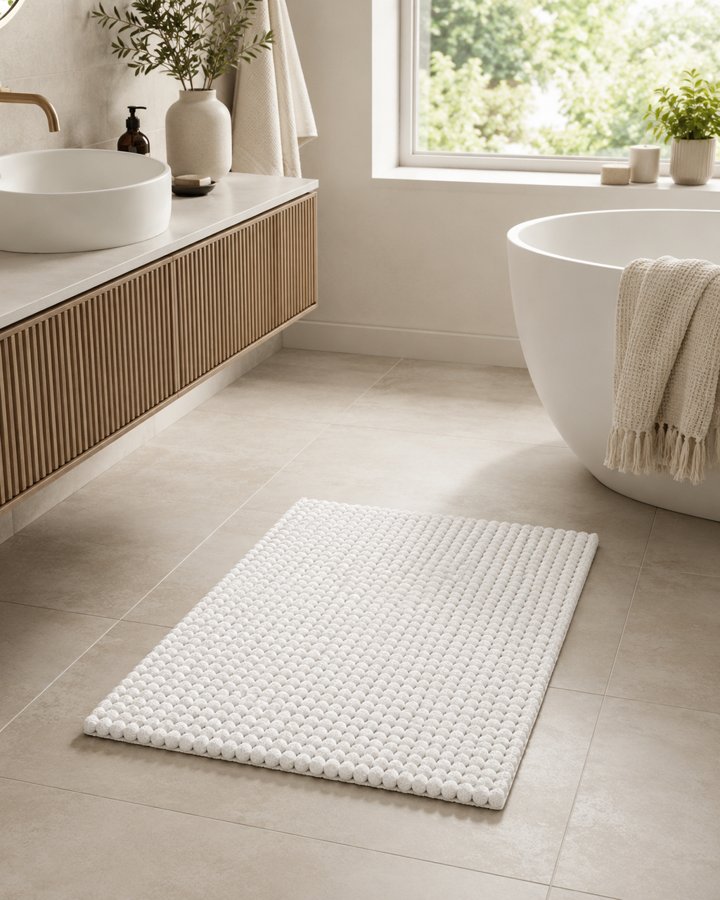 White Bobble Mélange Bath Mat Super Soft Textured Bathroom Rug