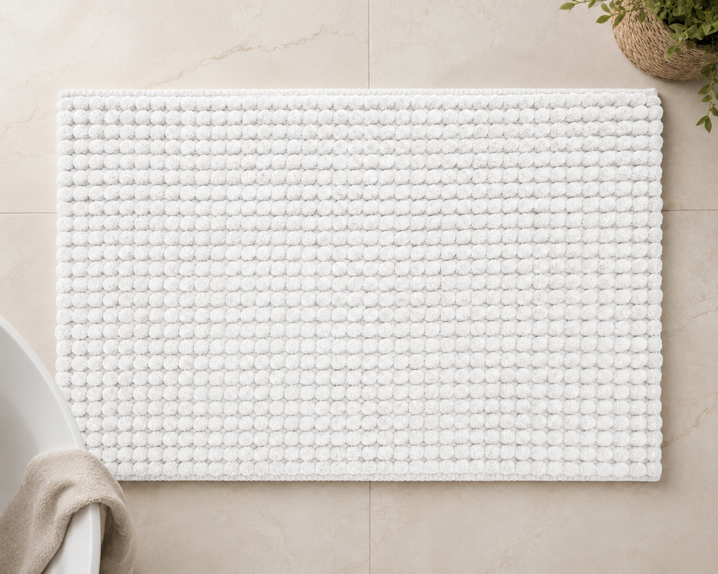 White Bobble Mélange Bath Mat Super Soft Textured Bathroom Rug