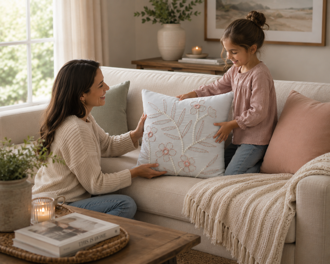Wistora Floral Embroidered Cushion