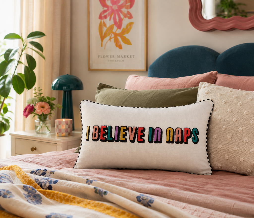 I Believe in Naps Embroidered Cushion.