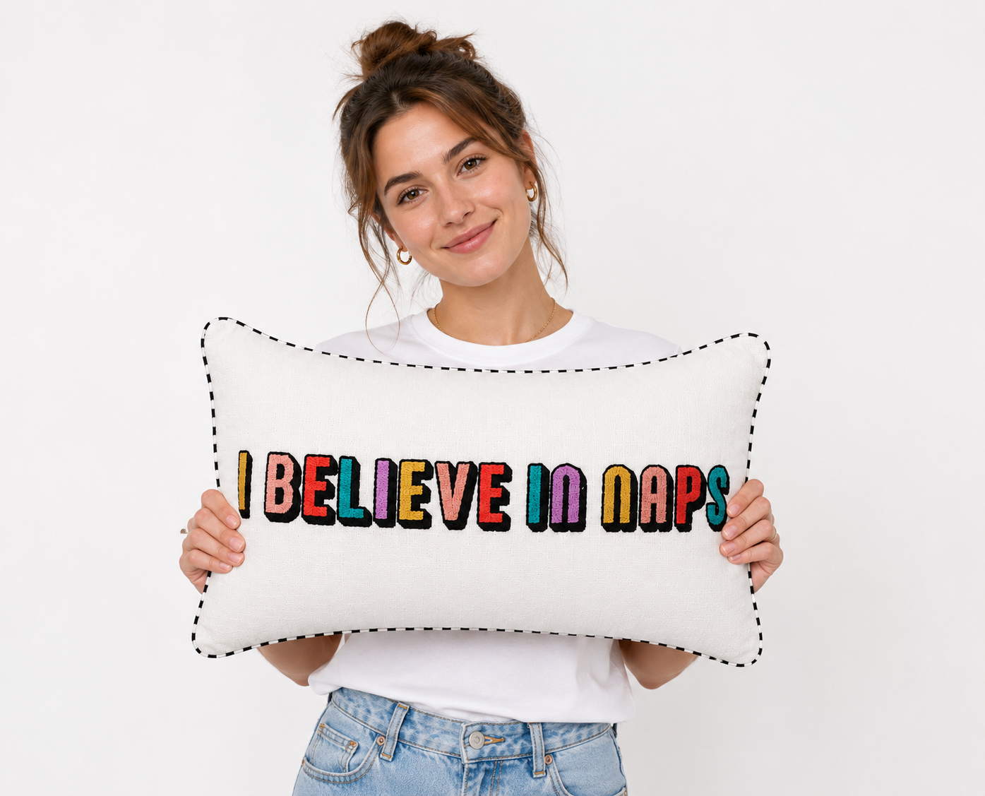 I Believe in Naps Embroidered Cushion.