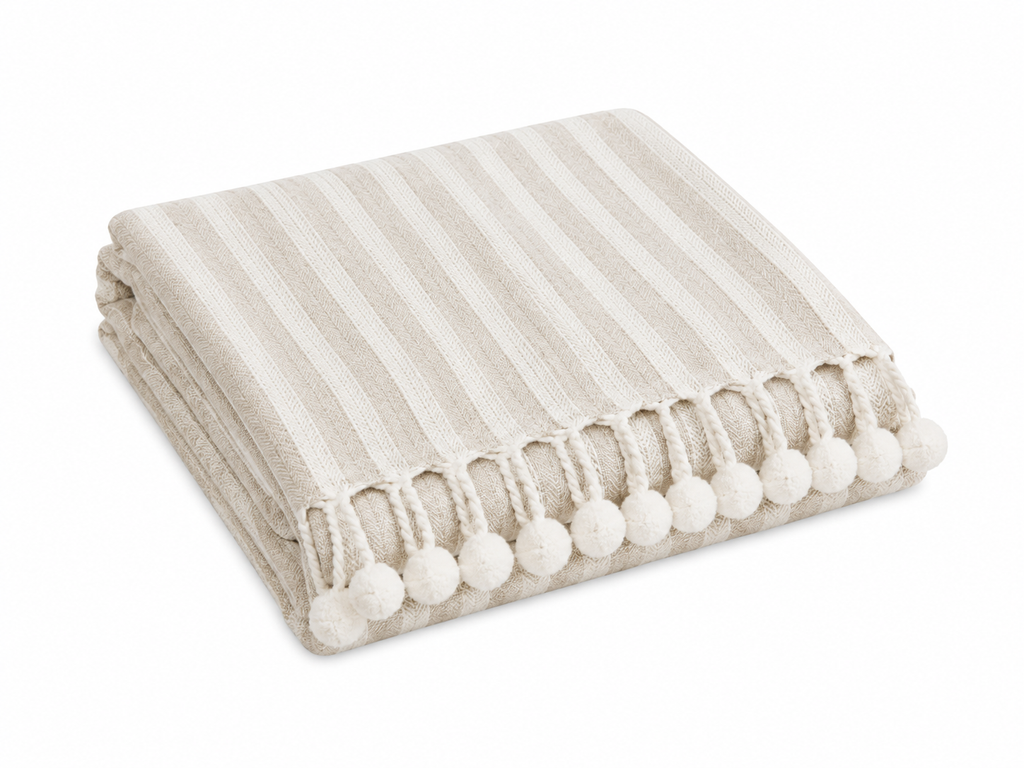 Neutral Striped Woven Tassel Throw
