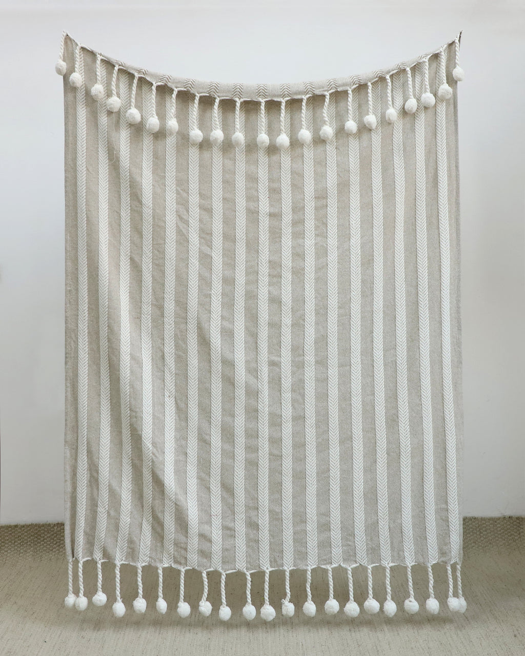 Neutral Striped Woven Tassel Throw