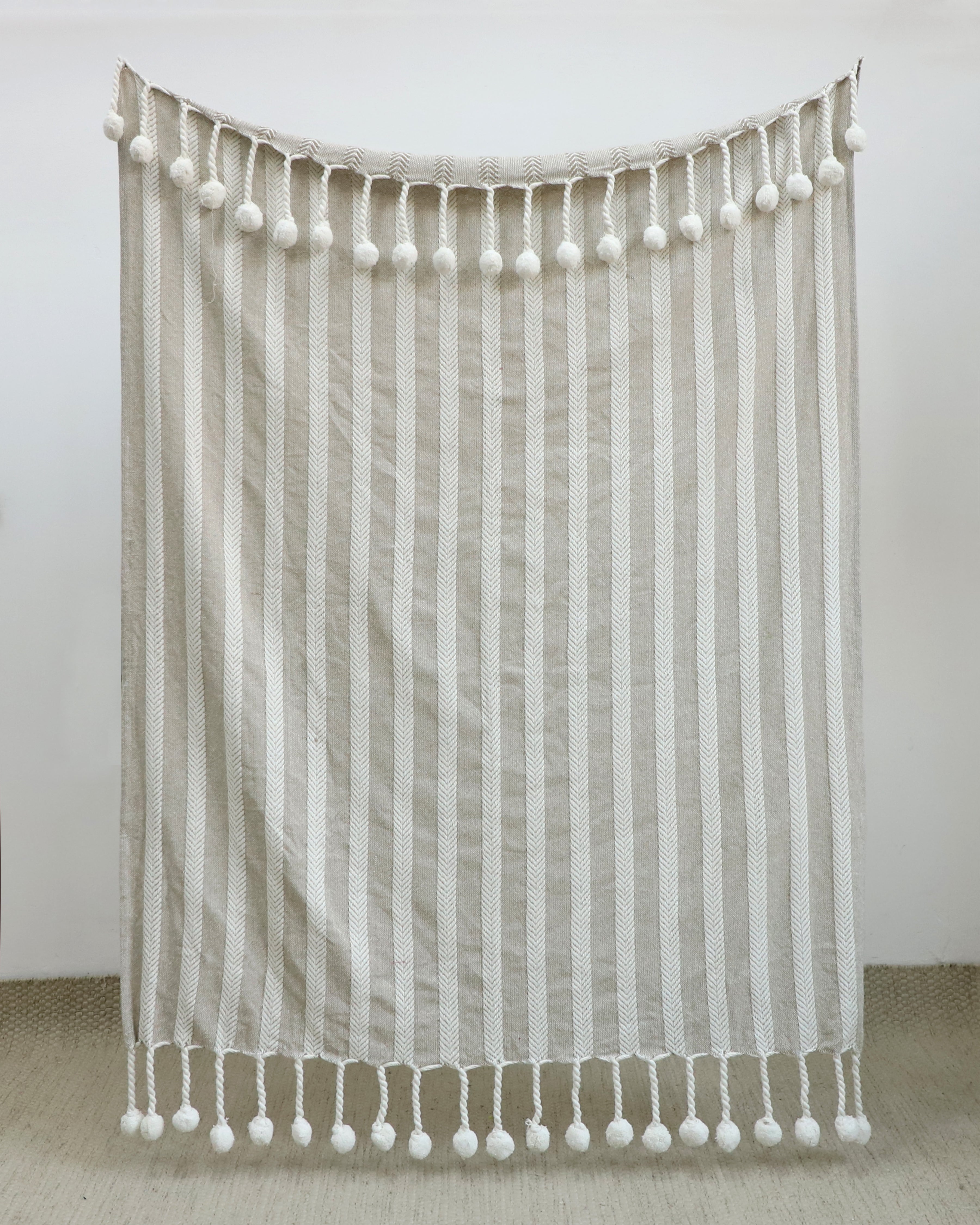 Neutral Striped Woven Tassel Throw