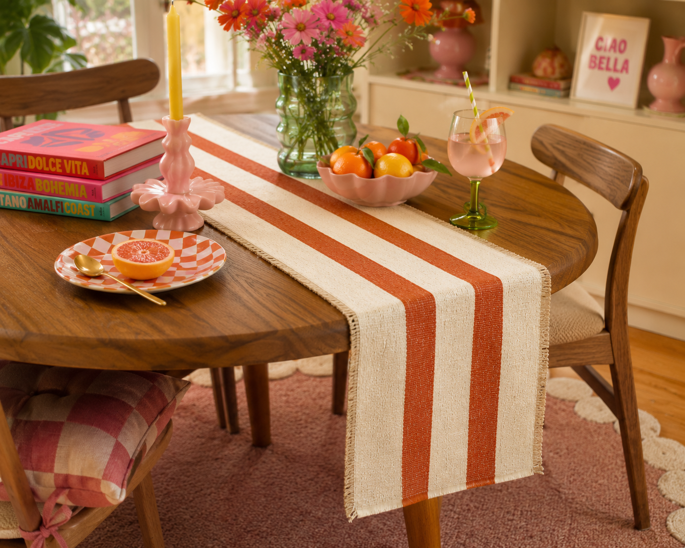 Red Woven Striped Table Runner