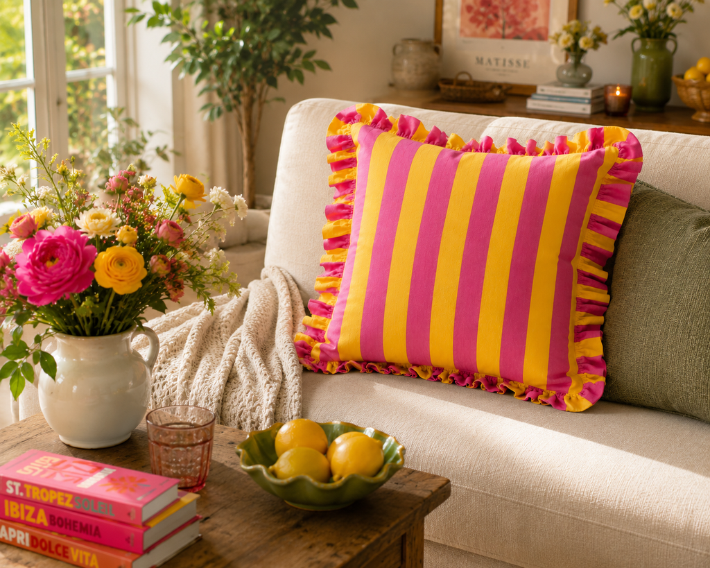 Striped Printed Ruffled Edge Cushion