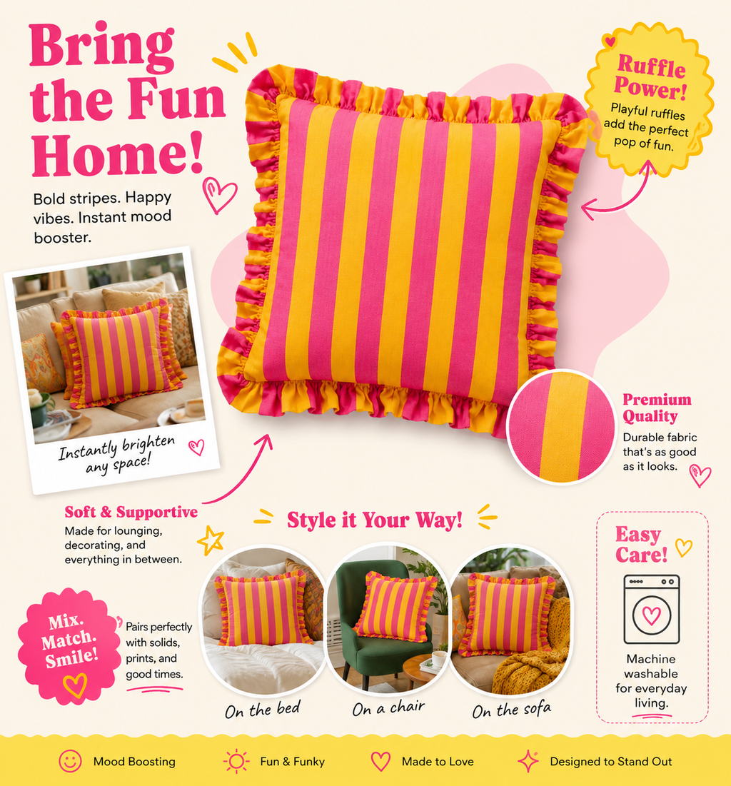 Striped Printed Ruffled Edge Cushion