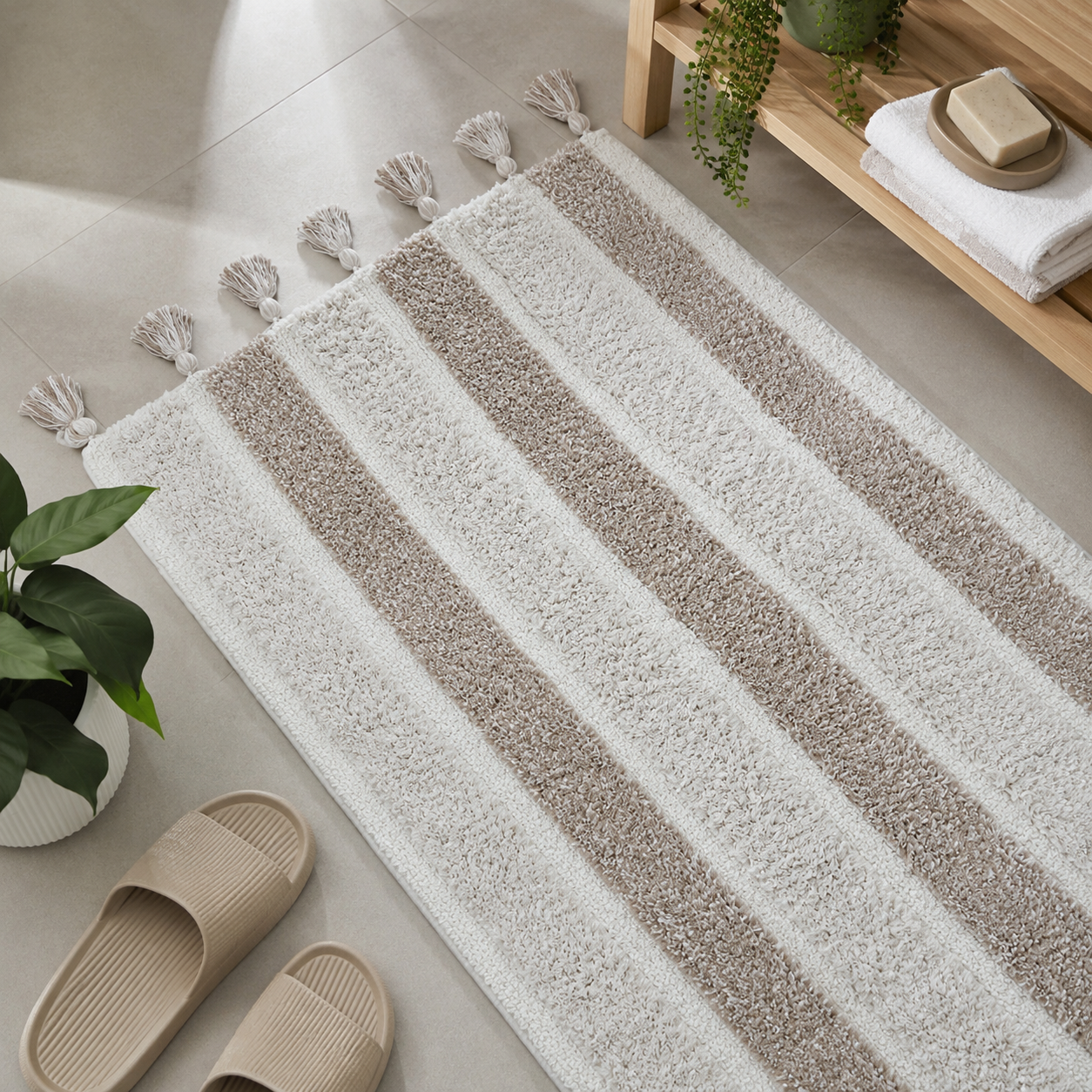 Striped Tassel Bath Mat