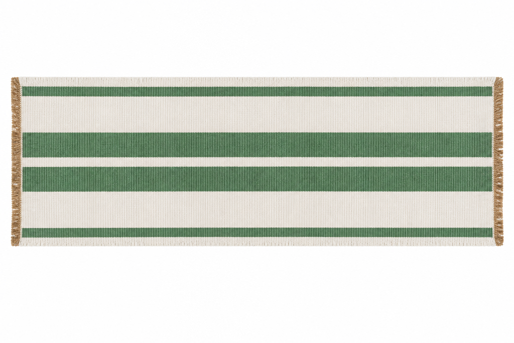 Green Woven Striped Table Runner