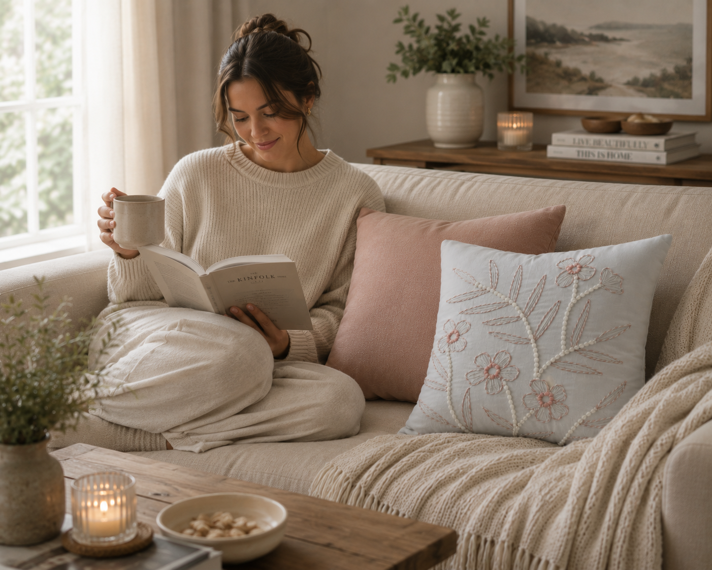 Wistora Floral Embroidered Cushion