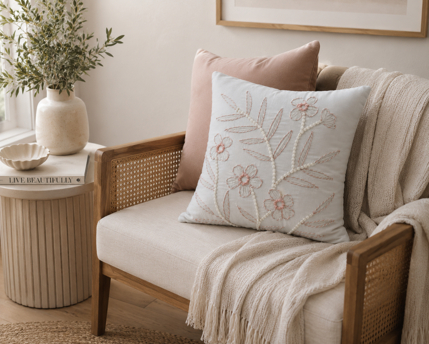 Wistora Floral Embroidered Cushion