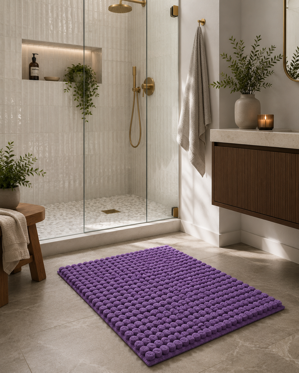 Bobble Mélange Purple Bath Mat