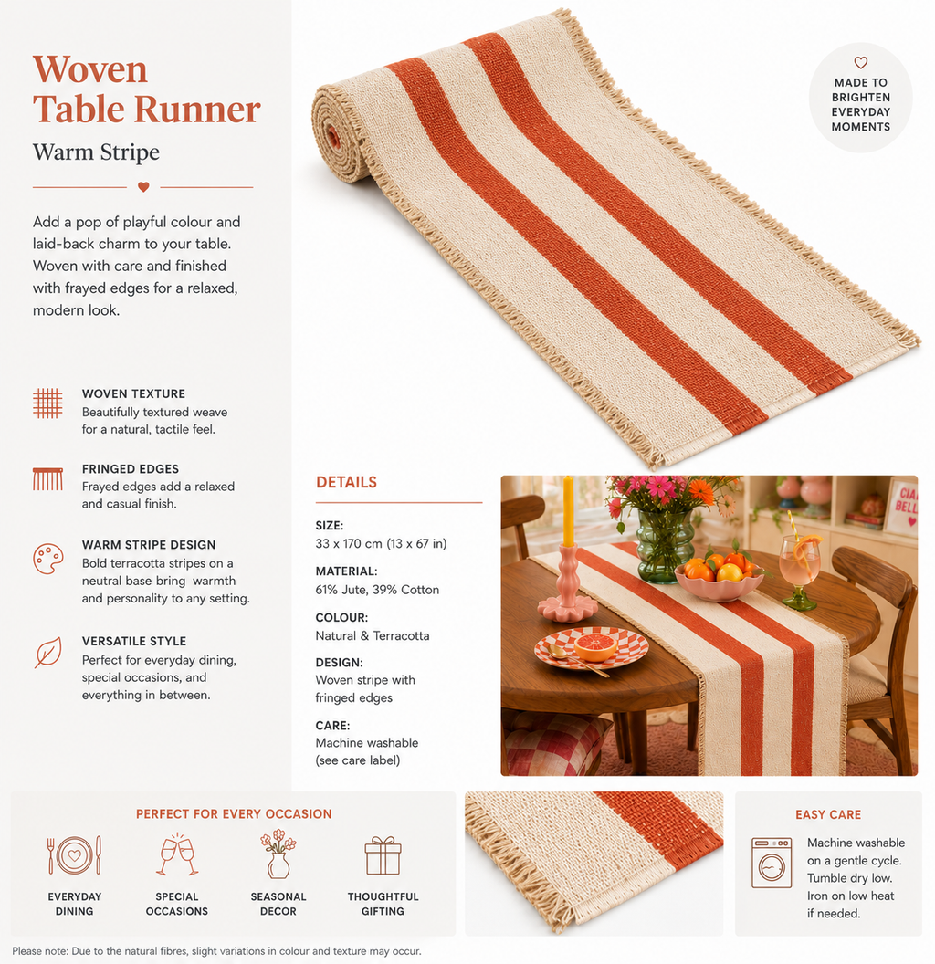 Red Woven Striped Table Runner