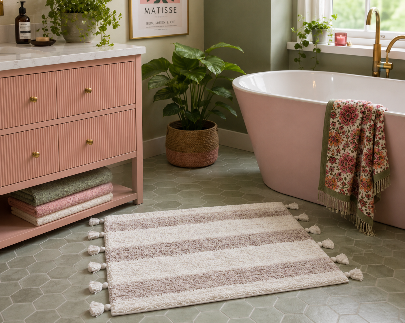 Striped Tassel Bath Mat