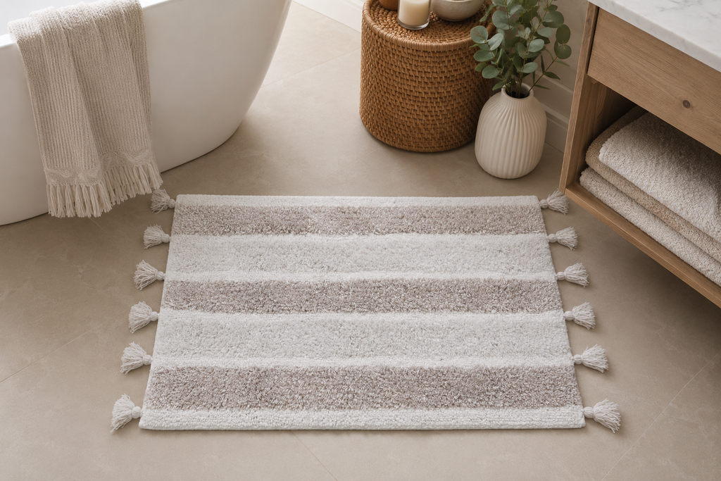 Striped Tassel Bath Mat
